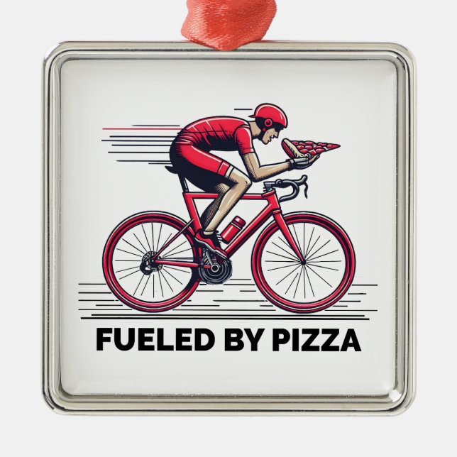 Ornement Carré Argenté Alimenté Par Pizza Cyclist (Devant)