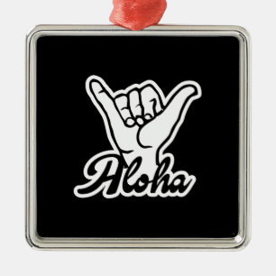 Ornement Carré Argenté Aloha Shaka Main, Hang Loose signe