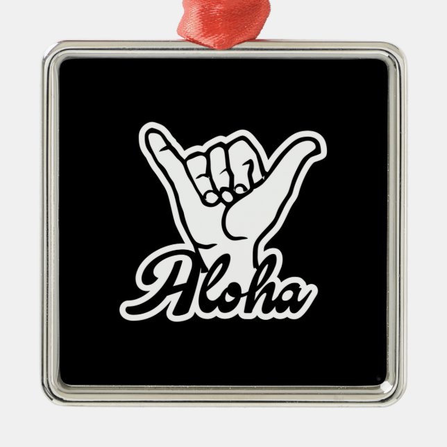 Ornement Carré Argenté Aloha Shaka Main, Hang Loose signe (Devant)