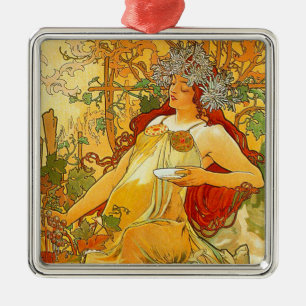 Ornement Carré Argenté Alphonse Mucha Art Nouveau Automne