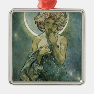 Ornement Carré Argenté Alphonse Mucha Art Nouveau Femme Éblouissante #18