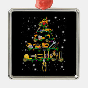 Ornement Carré Argenté Amateurs mécaniques  Arbre mécanique de Noël