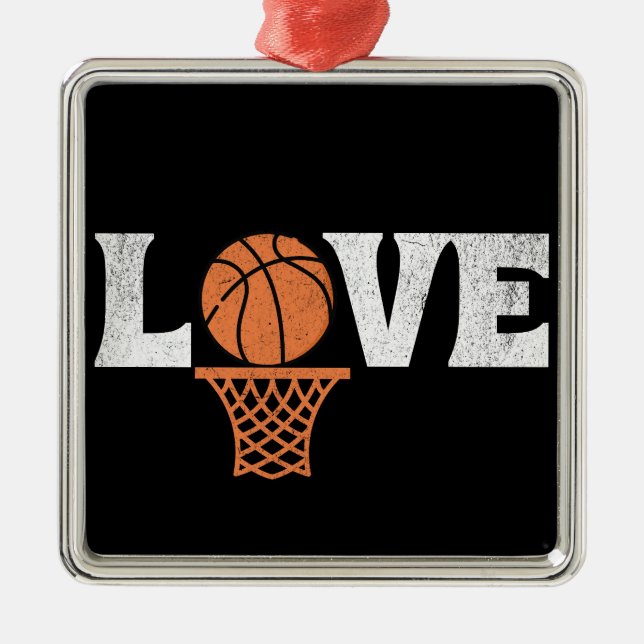 Ornement Carré Argenté Amour du basket-ball (Devant)
