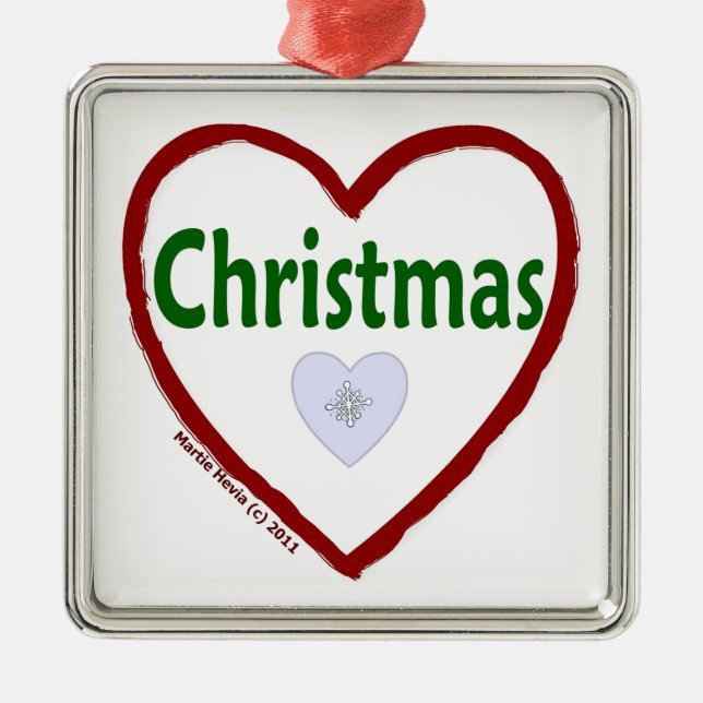 Ornement Carré Argenté Amour Noël (Devant)