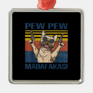 Ornement Carré Argenté Amoureux de les chiens Madafakas à la Pew Pew Pe