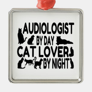 Ornement Carré Argenté Amoureux des chats audiologiste