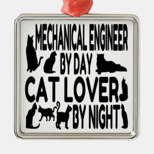 Ornement Carré Argenté Amoureux des chats mécanicien