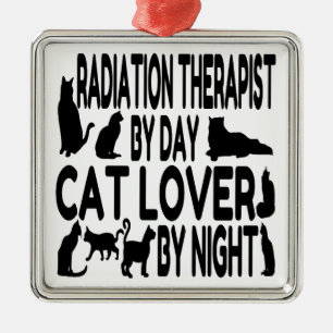 Ornement Carré Argenté Amoureux des chats radiothérapeute