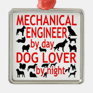 Ornement Carré Argenté Amoureux des chiens mécanicien