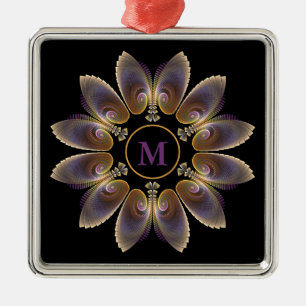 Ornement Carré Argenté Ange Abstraite ailes Mandala Monogramme fractal