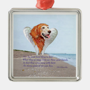 Ornement Carré Argenté Ange Golden Retriever