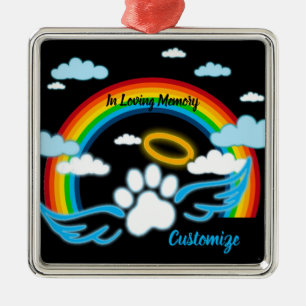 Ornement Carré Argenté Angel Paws Rainbow Memorial