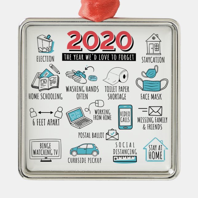 Ornement Carré Argenté Année 2020 Quarantine Noël commémoratif (Devant)