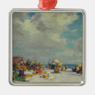 Ornement Carré Argenté Après-midi d'été sur la plage (par E.H. Potthast)