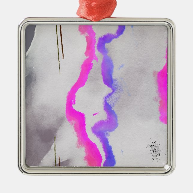Ornement Carré Argenté Aquarelle Abstraite Violet Et Rose (Devant)