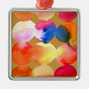 Ornement Carré Argenté Aquarelle cercle motif art abstrait couleur chaude