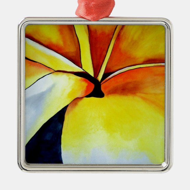 Ornement Carré Argenté Aquarelle de fleur frangipani tropicale art abstra (Devant)