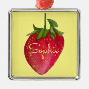 Ornement Carré Argenté Aquarelle de fraise juteuse
