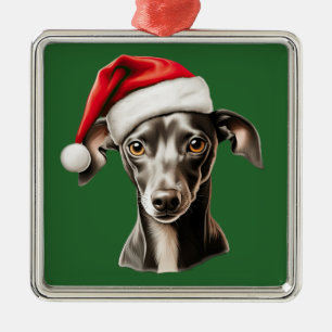 Ornement Carré Argenté Aquarelle Noël italien Greyhound