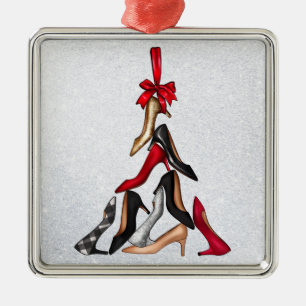 Ornement Carré Argenté Arbre de Noël à talons hauts