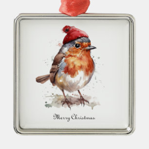 Ornement Carré Argenté Arbre de Noël Classique Robin Mémoire