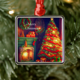 Ornement Carré Argenté Arbre de Noël de style Vintage