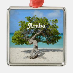 Ornement Carré Argenté Arbre solo de Divi Divi dans Aruba