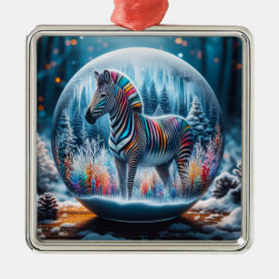Ornement Carré Argenté Arc-en-ciel Zebra