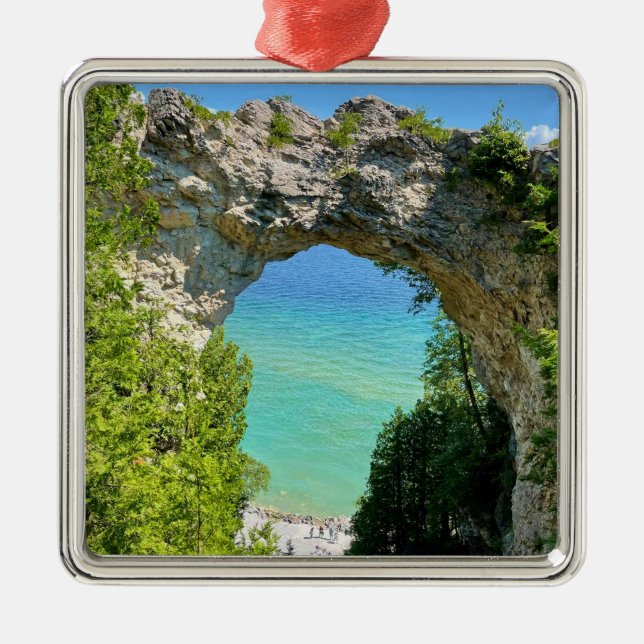 Ornement Carré Argenté Arch Rock Mackinac Island (Devant)