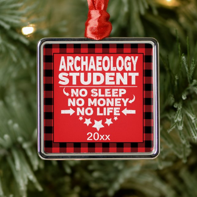 Ornement Carré Argenté Archéologie College Étudiant Red Plaid Xmas (Arbre)