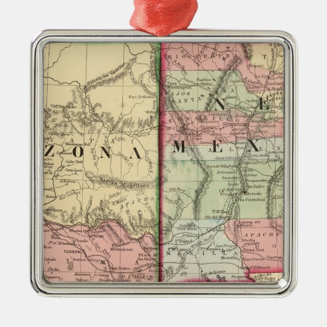 Ornement Carré Argenté Arizona, Nouveau-Mexique Carte par Mitchell (Devant)