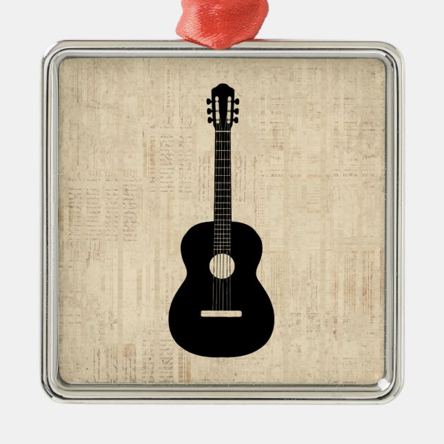 Ornement Carré Argenté Arrière - plan de script d'art guitare acoustique (Devant)