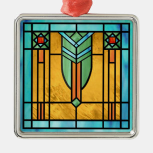 Ornement Carré Argenté Art Deco Stained Glass 3
