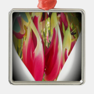 Ornement Carré Argenté Art du coeur floral