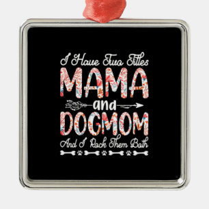 Ornement Carré Argenté Art Mère   Mama Et Chien Maman Anniversaire