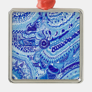 Ornement Carré Argenté Art motif de style Royal Blue et White Ming