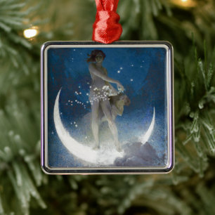 Ornement Carré Argenté Artemis Moon Goddess Scattering Night Stars