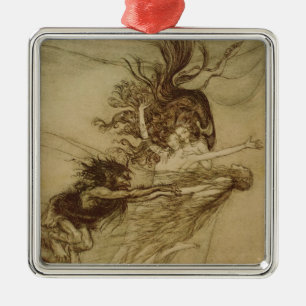 Ornement Carré Argenté Arthur Rackham   le Rhinemaidens taquinant