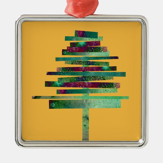Ornement Carré Argenté Artisanat moderne sapin de Noël (Devant)