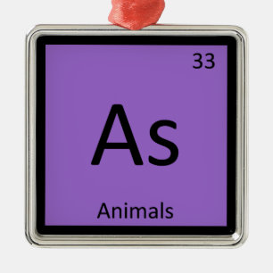 Ornement Carré Argenté As - Animaux Chimie Élément de tableau périodique