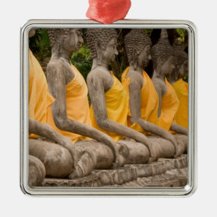 Ornement Carré Argenté Asie, Thaïlande, Siam, bouddhas à Ayutthaya