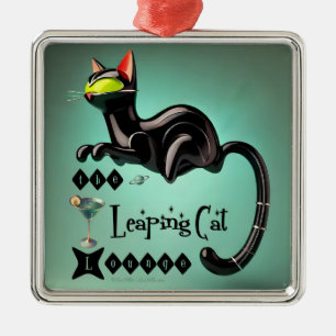 Ornement Carré Argenté Atomique Futuriste Le Leaping Cat Lounge