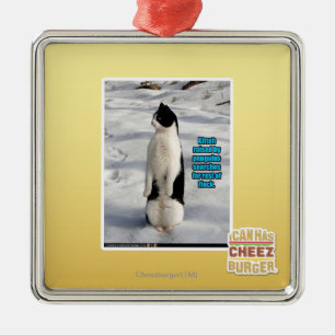 Ornement Carré Argenté Augmenté par des pingouins