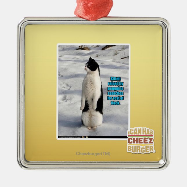 Ornement Carré Argenté Augmenté par des pingouins (Devant)