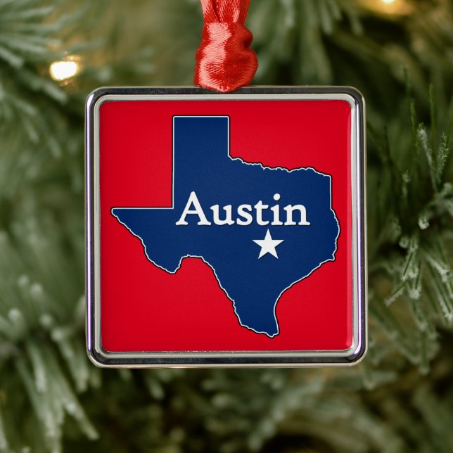 Ornement Carré Argenté Austin Texas Lone Star State Map Texan Noël (Arbre)