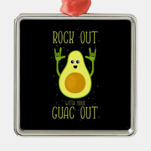 Ornement Carré Argenté Avocado Rock Out With Your Guac Out
