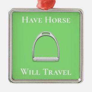 Ornement Carré Argenté "Avoir Cheval Voyage" Stirrup Fer Lime Vert