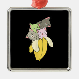 Ornement Carré Argenté Banana Funny Chat   Cadeau Cute Kitten