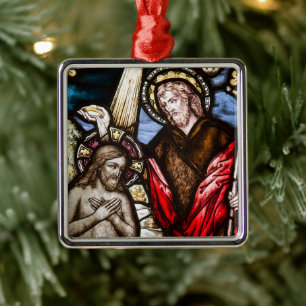 Ornement Carré Argenté Baptême de Jésus