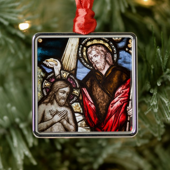 Ornement Carré Argenté Baptême de Jésus (Arbre)